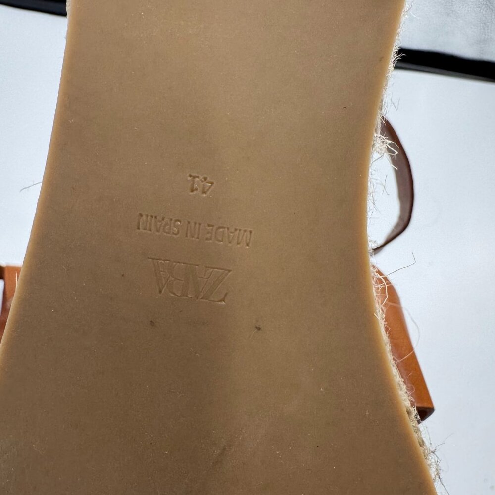 Zara Tan Leather Hessian Wedge Sandals Size 41 - Picture 7 of 11